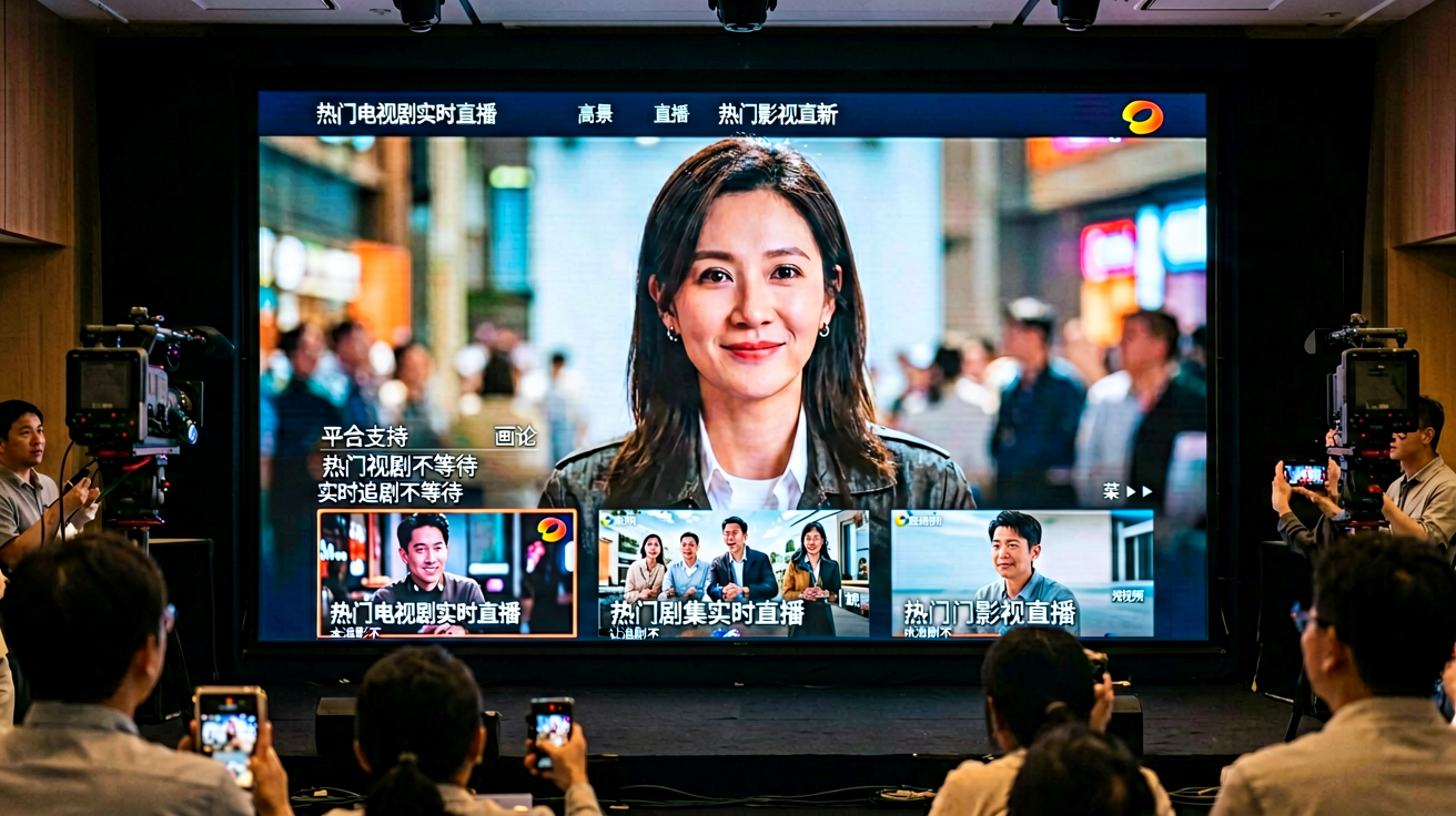 天天看天天爽热门电视剧实时直播画面 屏幕上显示演员特写和弹幕评论
